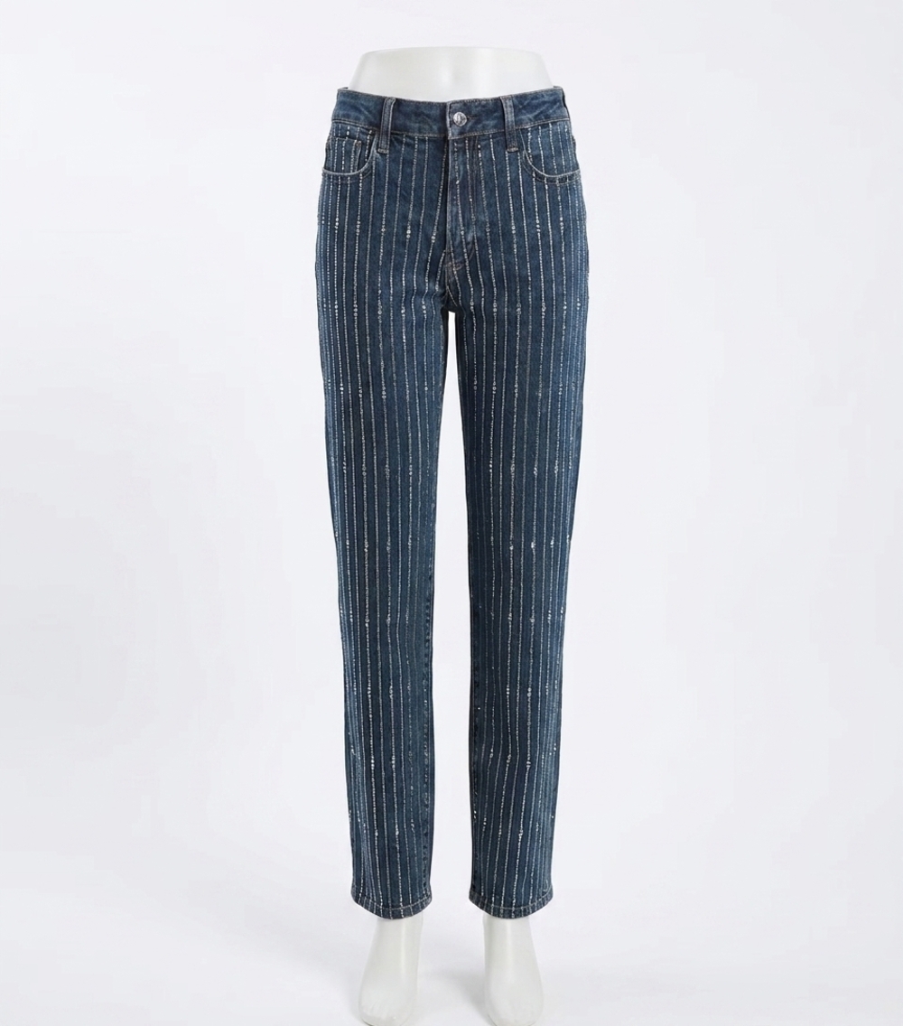 NEW PAIGE embellished stevie high rise straight jeans in millennium striped